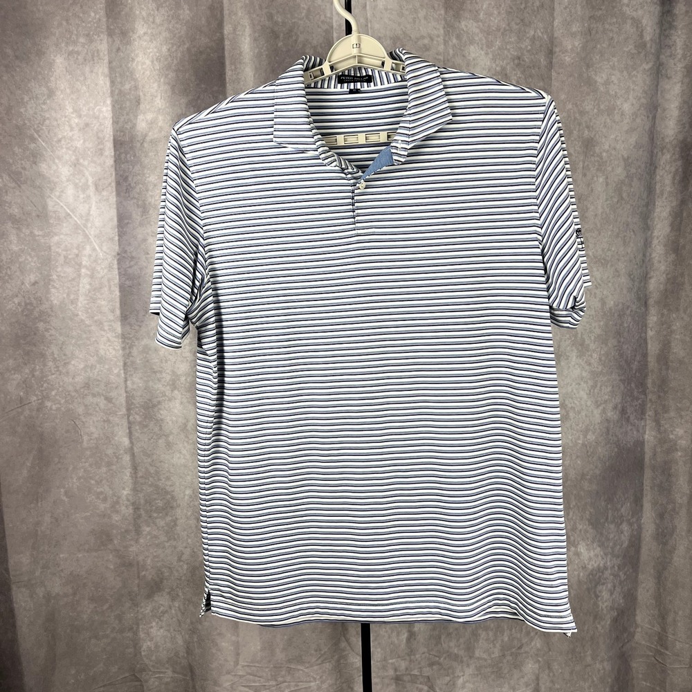 Peter Millar Men's Crown Crafted Polo Shirt Black/Blue/Pink Stripe XL Logo